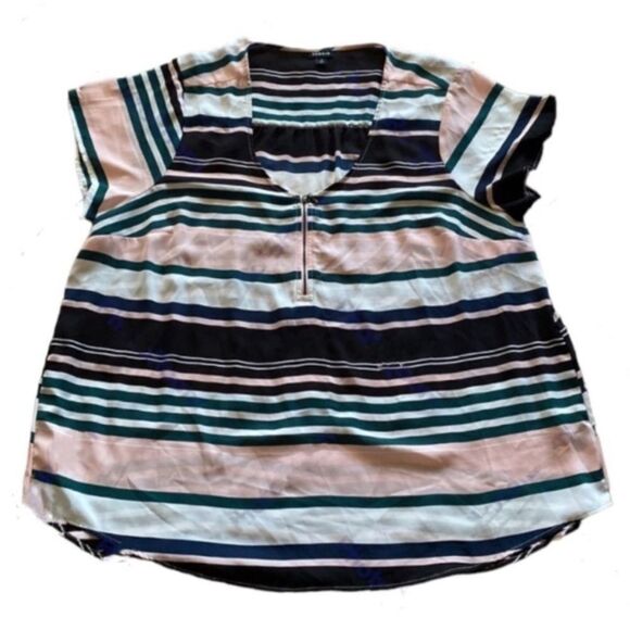 Torrid Plus Size 2X Multicolor Pink Striped Short Sleeve Summer Workwear Blouse - Picture 1 of 12